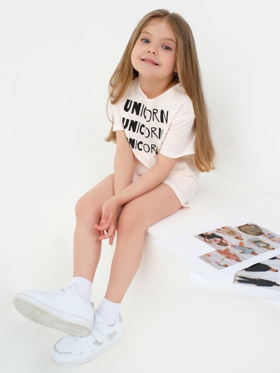 Шорты для девочки с рюшей KAFTAN Unicorn, бежевые, размер 28 (86-92 см)