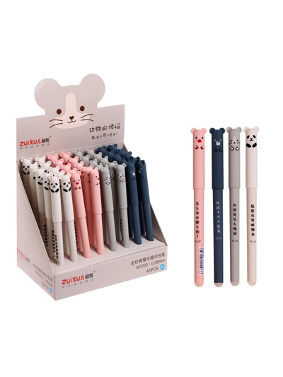 Стираемая ручка, гелевая, синий стержень, узел 0.35 мм, МИКС