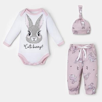 Костюм для девочки (боди, штаны, шапочка) «Крошка Я. Зайчик», рост 68-74 см