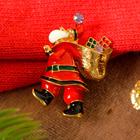 Брошь новогодняя "Дед Мороз" с мешком, цветная в золоте - фото 10808708