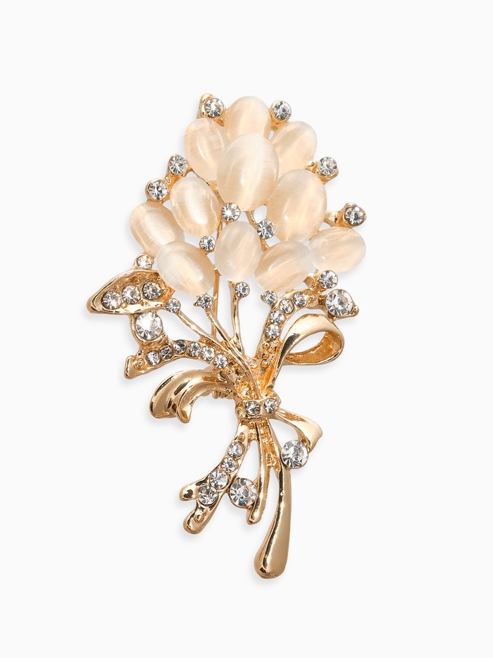 Брошь «Букет вербы», белая в золоте - Фото 1