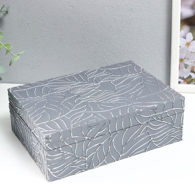 Шкатулка для украшений «Листья на сером», дерево, 7×16.3×22.3 см