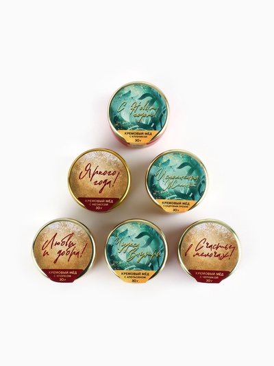 Подарочный набор новогодний «Счастливого Нового года»: чай чёрный, крем-мёд (6 шт.x30 г)