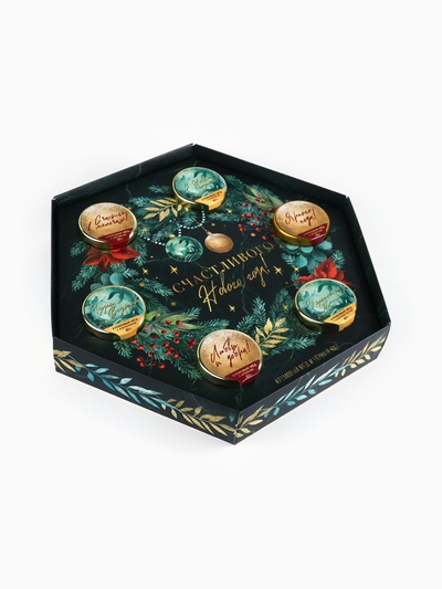 Подарочный набор новогодний «Счастливого Нового года»: чай чёрный, крем-мёд (6 шт.x30 г)