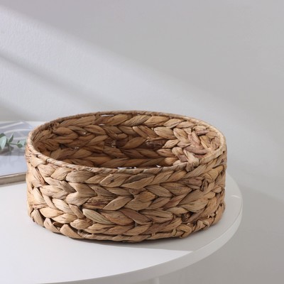 Корзина для хранения плетёная ручной работы Доляна «Крестьянка», плетёная, 25×25×7 см, цвет бежевый