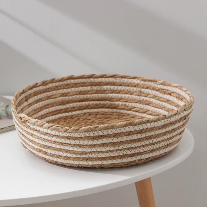 Корзина для хранения плетёная ручной работы Доляна «Вега», 35×35×11 см, бежевая - Фото 1