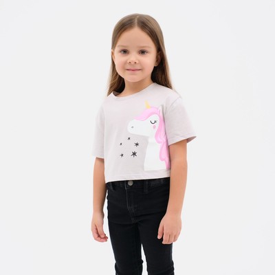 Футболка для девочки укороченная KAFTAN: Unicorn, размер 30 (98-104 см), серая