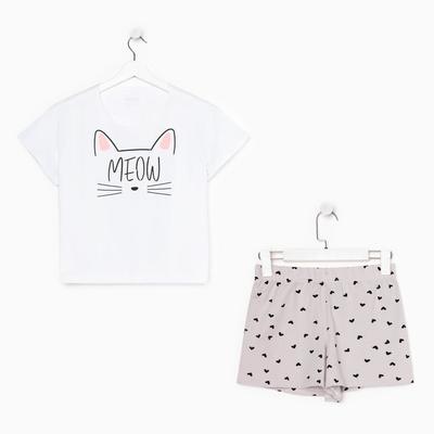Пижама женская (футболка, шорты) KAFTAN Meow, размер 48-50