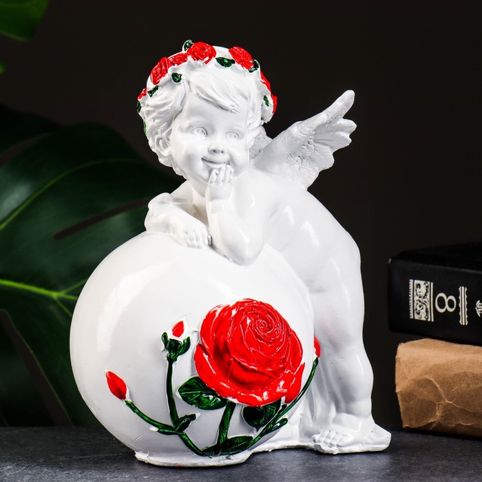 Фигура "Ангел на шаре с розой" 18х14см - Фото 1