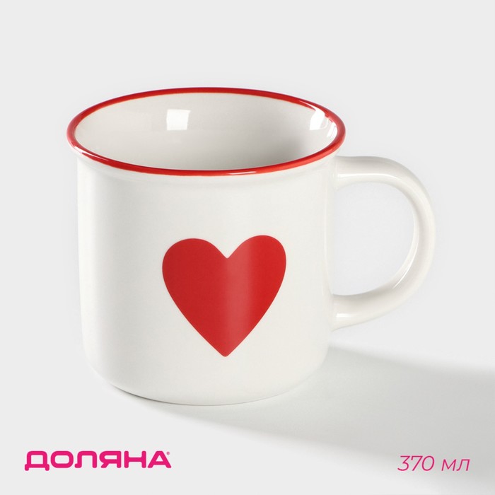 Кружка фарфоровая Доляна «14 февраля. Сердце», 370 мл, цвет белый - Фото 1