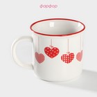 Кружка фарфоровая Доляна «14 февраля. Сердца», 370 мл, цвет белый - Фото 2