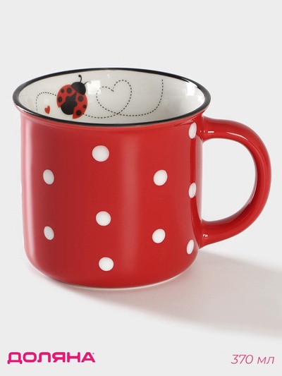 Кружка фарфоровая Доляна «Божья коровка», 370 мл, цвет красный