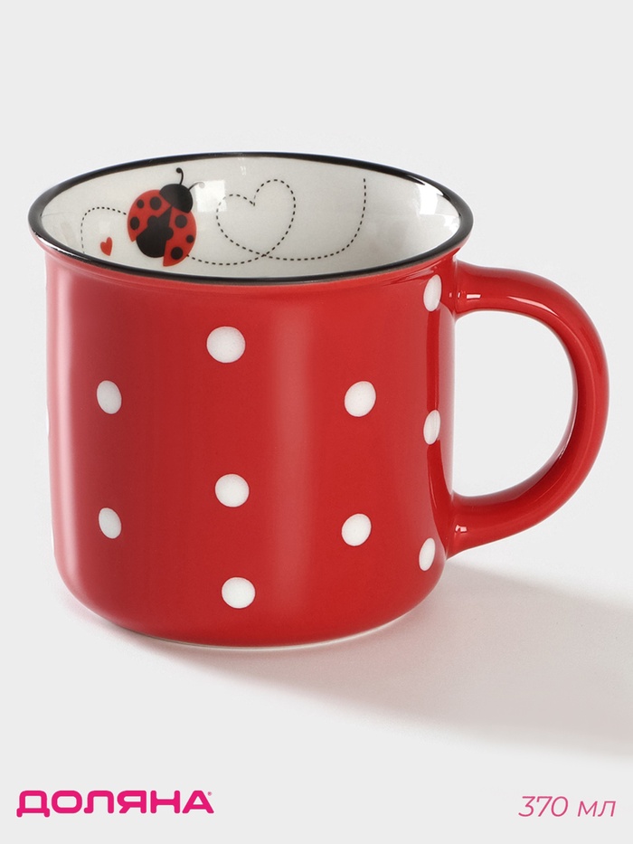 Кружка фарфоровая Доляна «Божья коровка», 370 мл, цвет красный - Фото 1