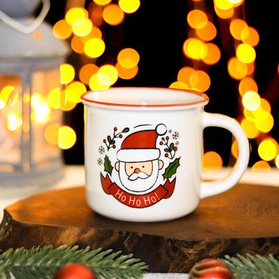 Кружка фарфоровая Доляна «Новый год. Дед Мороз», 380 мл, цвет белый