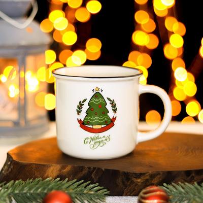 Кружка фарфоровая Доляна «Ёлочка», 380 мл, цвет белый