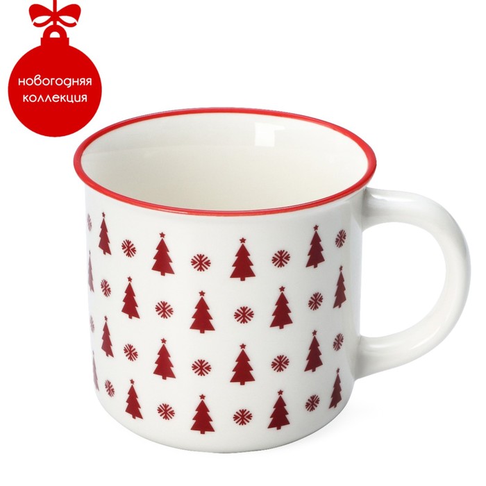 Кружка новогодняя Доляна «Ёлочки», 380 мл, для чая, фарфор, 13×10×8.7 см, белая - Фото 1