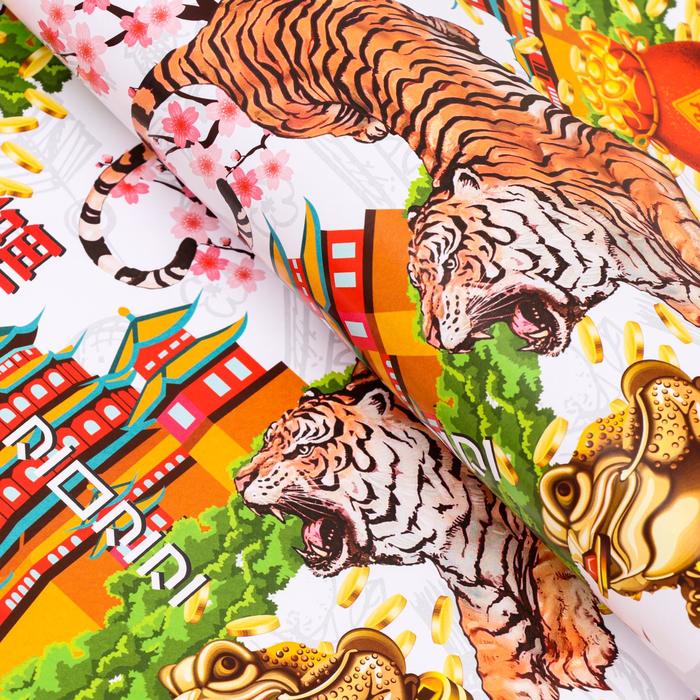 Бумага упаковочная глянцевая "Китайский новый год", 70 х 100 см,10 шт