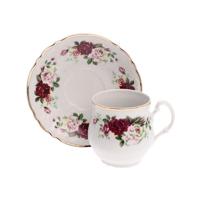 Чашка для чая 310 мл с блюдцем 160 мм Bernadotte Bernadotte, декор «Английская роза, отводка золото» - фото 1908742135