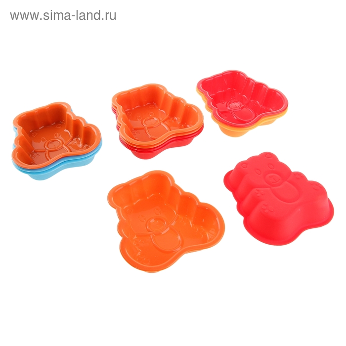 Набор силиконовых форм для выпечки «Медвежонок», 4 шт, цвет МИКС - Фото 1