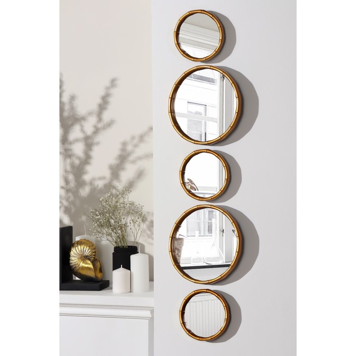 Настенные зеркала «Бамбук», набор - 5 шт, d зеркальной поверхности 20,5/13 см, цвет золотистый - Фото 1