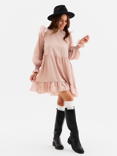 Платье мини женское с рюшами MIST, размер 50, розовое