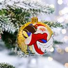 Ёлочная игрушка Шар «Дед Мороз в лесу», 80 мм, ручная роспись, стекло - фото 3758383