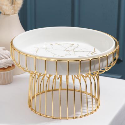 Подставка для десертов керамическая на металлической подставке «Богема. Gold», 26×16,5 см, цвет белый