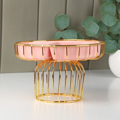 Менажница керамическая 3 ячейки на металлической подставке «Богема», 22×14 см, цвет розовый