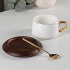 Чайная пара керамическая с ложкой «Улун», 2 предмета: чашка 280 мл, блюдце d=13 см, цвет белый - Фото 2