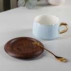 Чайная пара керамическая с ложкой «Улун», 2 предмета: чашка 280 мл, блюдце d=13 см, цвет светло-голубой - Фото 2