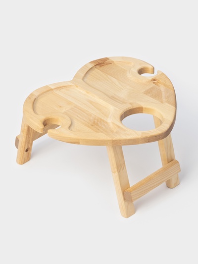 Столик - поднос для вина в форме сердца Adelica, с менажницей и складными ножками, на 2 персоны, d=30×1.8 см, дерево берёза