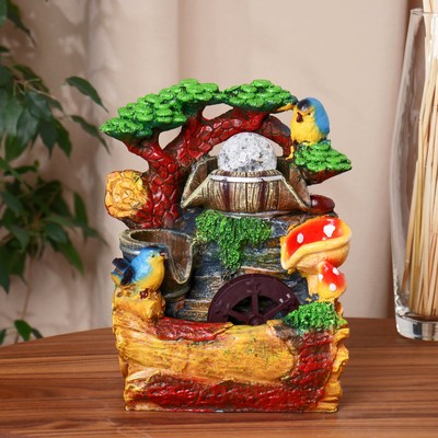 Фонтан "Птички у мельницы" грибочки, 18х12х25 см (с подсветкой)