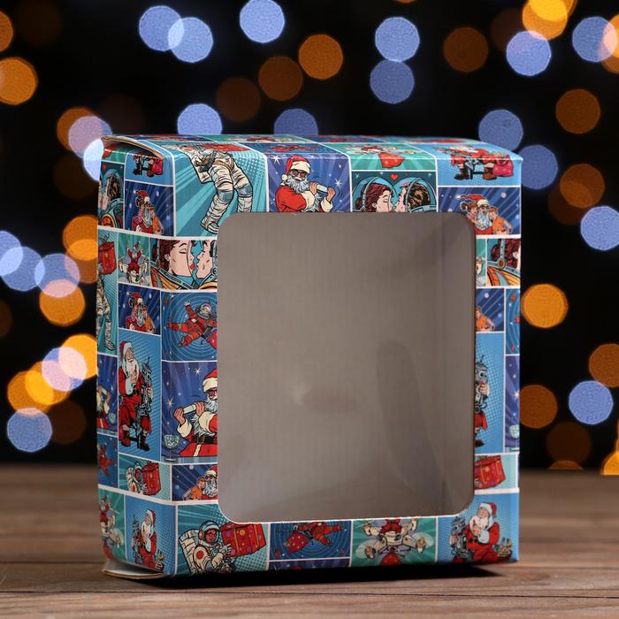 Коробка подарочная, крышка-дно, "Pop-art улётный Новый Год", 14.5×14.5×6 см