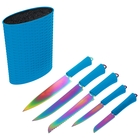 Набор ножей на подставке «Космос», 5 шт: 9,5 см, 13 см, 20 см, 21 см, 21 см, цвет голубой - Фото 2