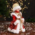 Снегурочка "Шик" в красной шубке, с косой, двигается, 14х30 см - фото 26975408