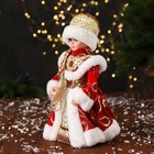 Снегурочка "Шик" в красной шубке, с косой, двигается, 14х30 см - фото 26975410