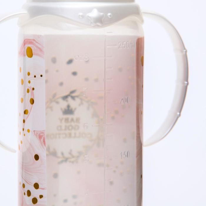 Бутылочка для кормления «Золотая коллекция: розовый мрамор», классическое горло, 250 мл., от 3 мес., цилиндр, с ручками - фото 1877789692