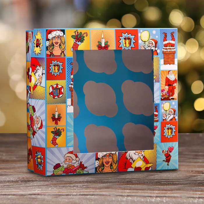 Упаковка на 9 капкейков с окном "Новогодний сюрприз", 25 х 25 х 10 см - Фото 1