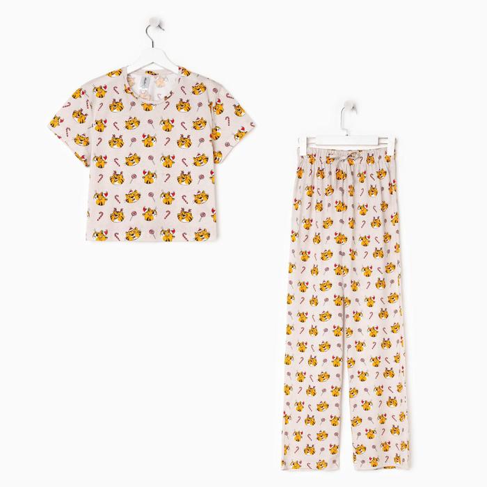 Пижама женская (футболка, брюки) KAFTAN Cats, размер 48-50, серая