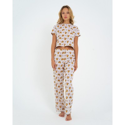 Пижама женская (футболка, брюки) KAFTAN Cats, размер 48-50, серая