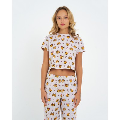 Пижама женская (футболка, брюки) KAFTAN Cats, размер 48-50, серая