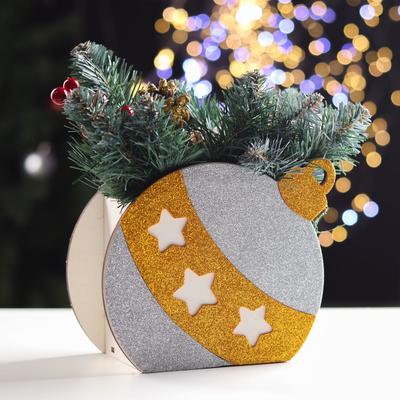 Ящик подарочный деревянный блестящий «Шар звездочки», упаковка, золото, 18.8×9.8×15.5 см