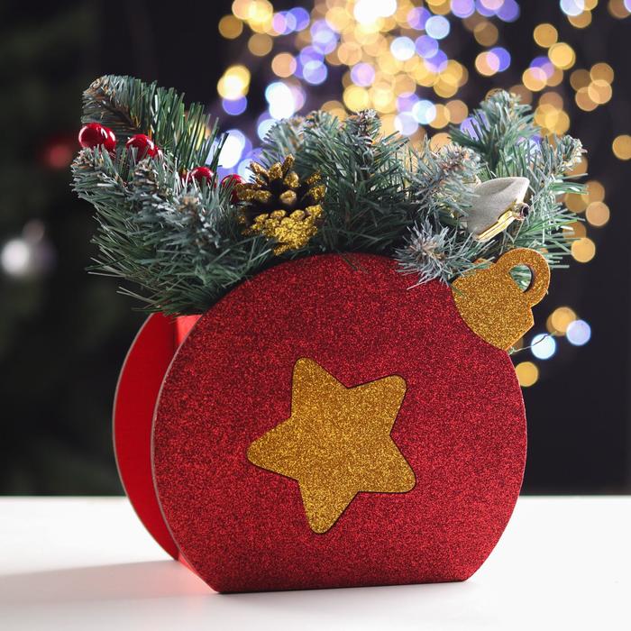 Ящик подарочный деревянный блестящий "Шар" звезда, красный 18,8х9,8х15,5 см - Фото 1