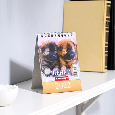 Календарь настольный, домик "Щенки" 2022 год, 10х14 см