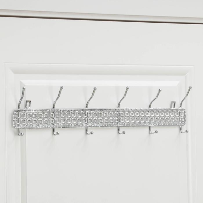 Вешалка настенная Доляна «Витая», 6 двойных крючков, 52,5×13×6 см, цвет хром - Фото 1