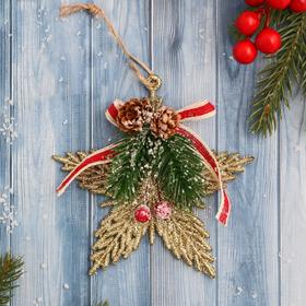 Украшение ёлочное «Звезда с шишкой и лентой» 12×12 см, золотистое