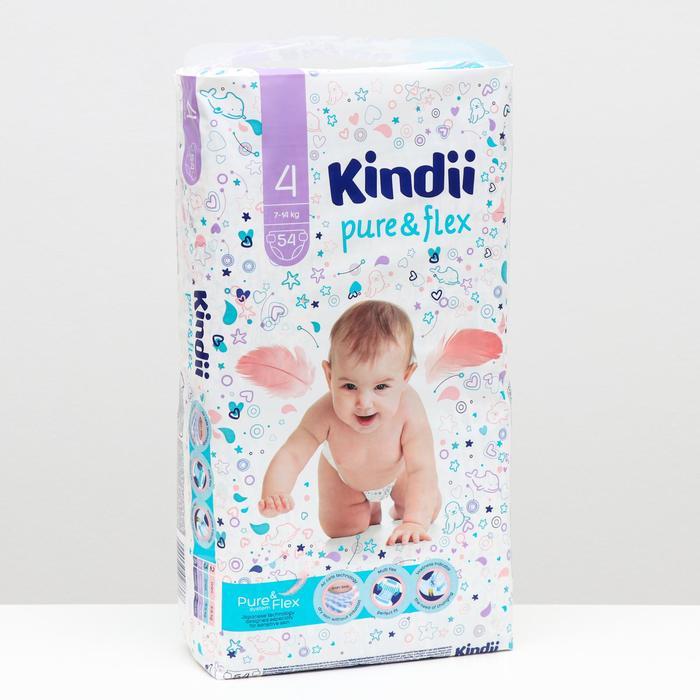 Подгузники одноразовые для детей Kindii pure & flex 4/L 7-14 кг jambo-pack 54шт - Фото 1