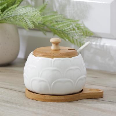 УЦЕНКА Сахарница Доляна «Эстет», 400 мл, с ложкой, на деревянной подставке