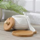 УЦЕНКА Сахарница Доляна «Эстет», 400 мл, с ложкой, на деревянной подставке - Фото 2