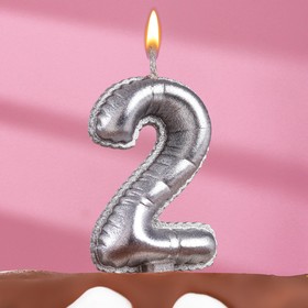 Свеча в торт "Шары", цифра 2, серебро, 5,5 см